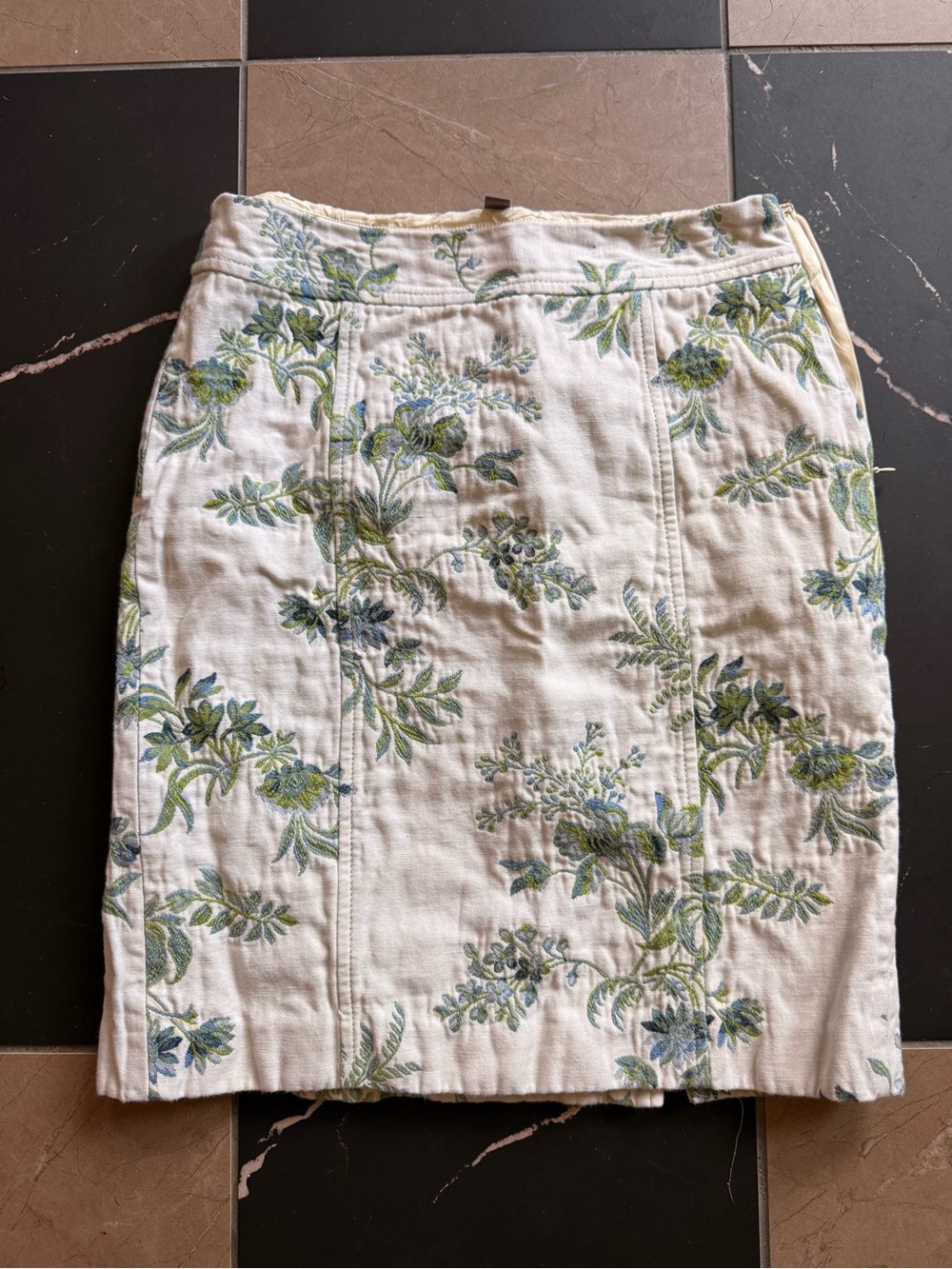 Ann Taylor Cream Pencil Skirt with Green Floral Print